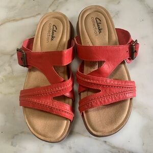 Clarks Collection Women’s Bright Coral Brynn Hope Wedge Sandals Sz7